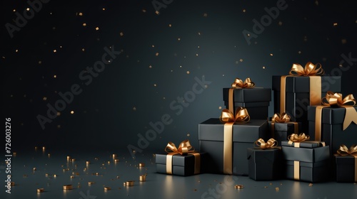 Black Friday Super Sale. Realistic black gifts boxes