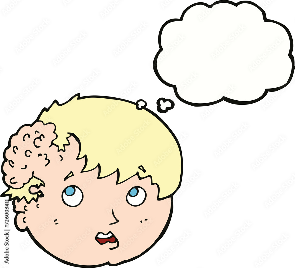 cartoon boy with ugly growth on head with thought bubble cartoon boy with ugly growth on head with thought bubble