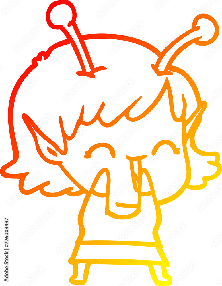 warm gradient line drawing cartoon alien girl laughing warm gradient line drawing cartoon alien girl laughing