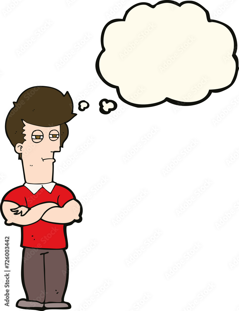 cartoon man with folded arms with thought bubble cartoon man with folded arms with thought bubble