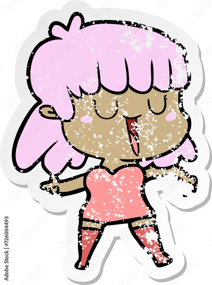 distressed sticker of a cartoon woman distressed sticker of a cartoon woman