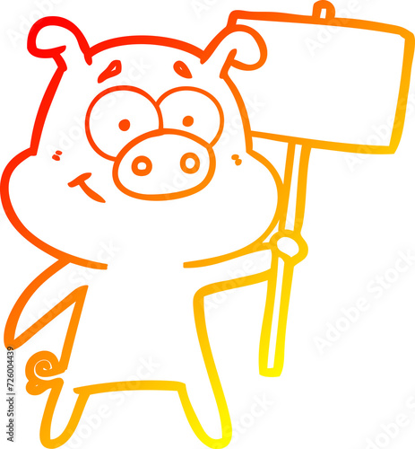 warm gradient line drawing happy cartoon pig