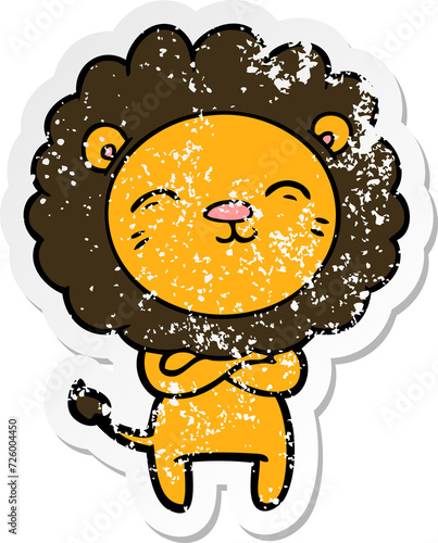 distressed sticker of a cartoon lion photo