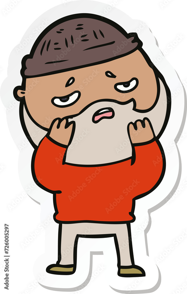sticker of a cartoon worried man with beard sticker of a cartoon worried man with beard