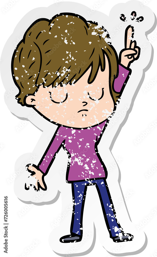 distressed sticker of a cartoon woman distressed sticker of a cartoon woman