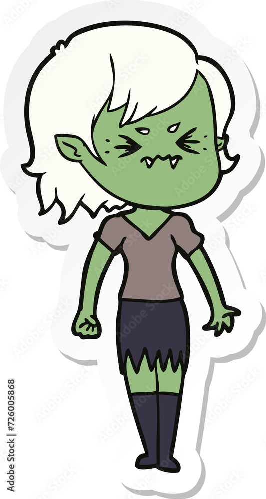 sticker of a annoyed cartoon vampire girl sticker of a annoyed cartoon vampire girl