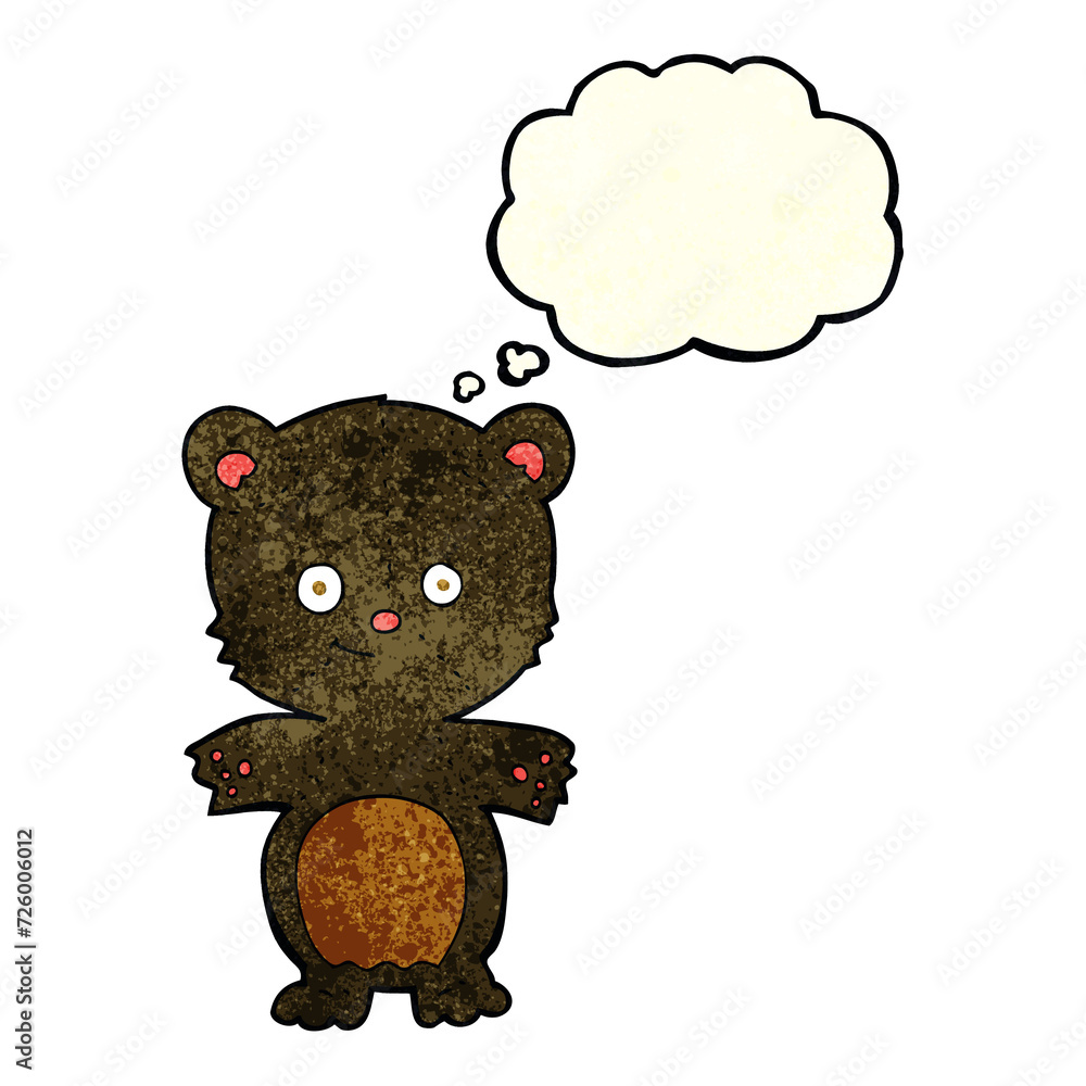 cartoon black bear cub with thought bubble cartoon black bear cub with thought bubble