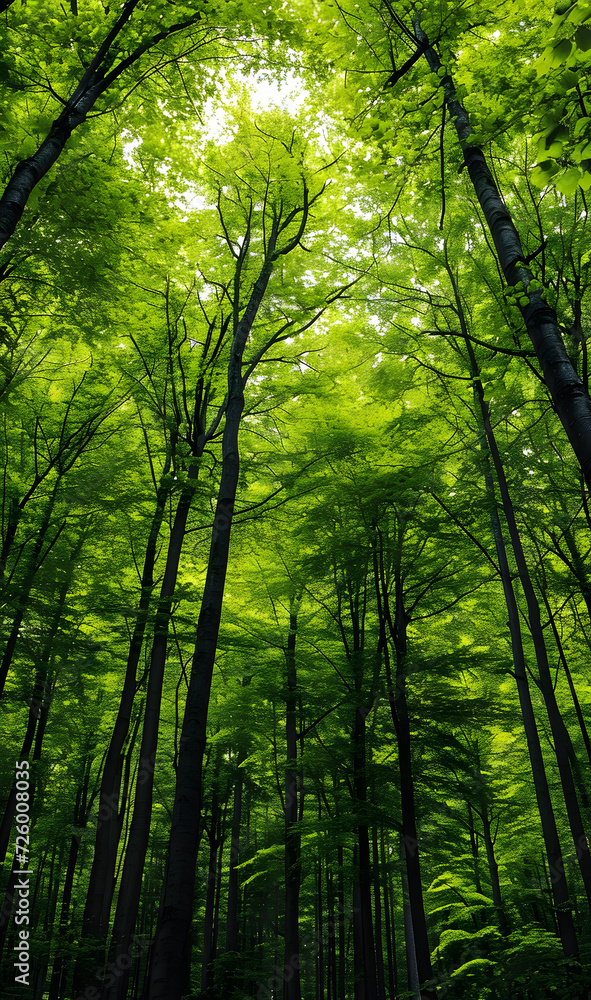 Fototapeta premium green forest textured monochromatic background, generative ai