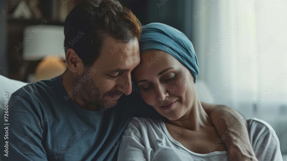 husband supporting his wife in a challenging battle against cancer generative ai
