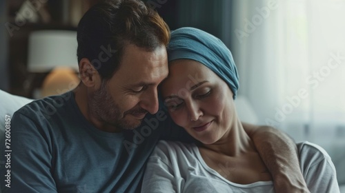 husband supporting his wife in a challenging battle against cancer generative ai