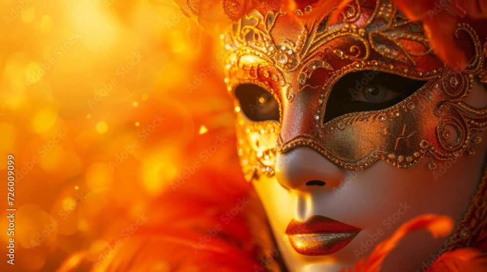 Venetian carnival mask on an energetic orange background, generative ai Venetian carnival mask on an energetic orange background, generative ai