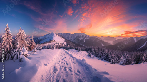 Panorama of Sunset in Tatra Mountains in Zakopane. © Liza