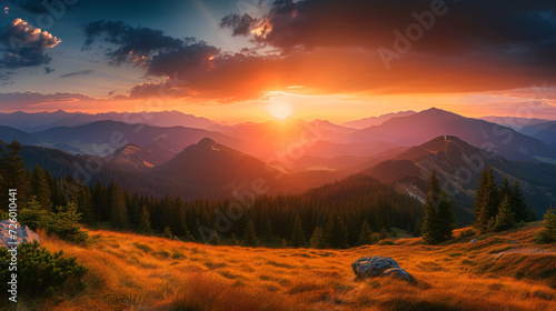 Panorama of Sunset in Tatra Mountains in Zakopane.