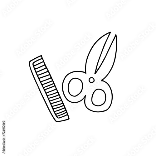 ハサミとくしのシンプルなモノクロイラスト