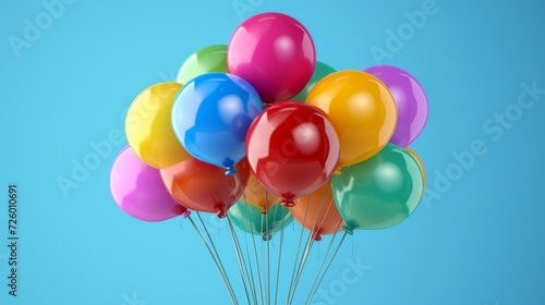 bright, multicolored, helium-filled flying balloons, solid background generative ai