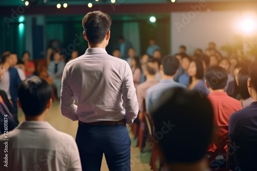 Man Standing in Front of Crowd