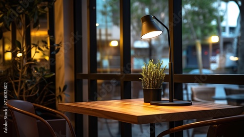 bar table in cafe with lamp light