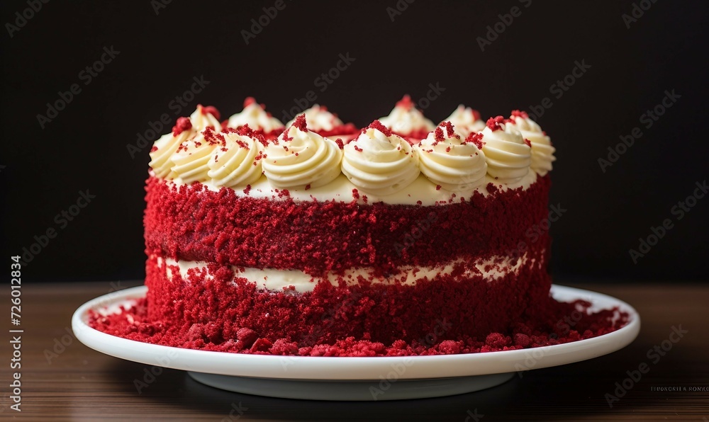 Red velvet cake with whipped cream on a wooden table. Red velvet cake with whipped cream on a wooden table.