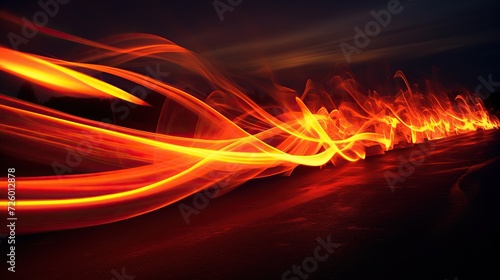 abstract wave effect lighting. Blurred red orange color wave design.Black background