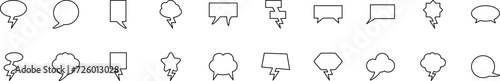 Collection of thin line icons of speech bubbles for design. Linear sign and editable stroke. Suitable for web sites, books, articles