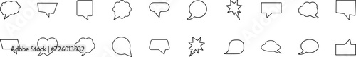 Collection of thin line icons of clous, square, star speech bubbles. Linear sign and editable stroke. Suitable for web sites, books, articles