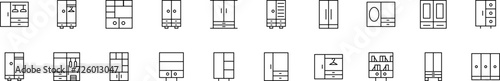 Collection of thin line icons of closets. Linear sign and editable stroke. Suitable for web sites, books, articles