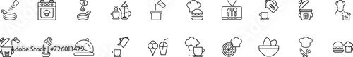 Collection of thin line icons of food and cooking. Linear sign and editable stroke. Suitable for web sites, books, articles