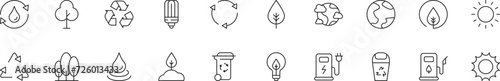 Collection of thin line icons of ecology. Linear sign and editable stroke. Suitable for web sites, books, articles