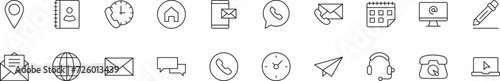 Collection of thin line icons of contact us. Linear sign and editable stroke. Suitable for web sites, books, articles