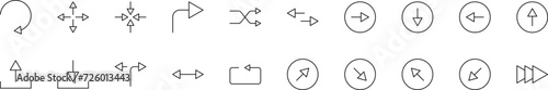 Collection of thin line icons of arrows. Linear sign and editable stroke. Suitable for web sites, books, articles