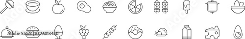 Collection of thin line icons of meal. Linear sign and editable stroke. Suitable for web sites, books, articles