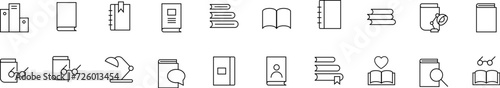 Collection of thin line icons of books. Linear sign and editable stroke. Suitable for web sites, books, articles