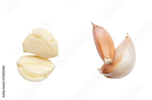 Top view of pounded garlic cloves in set isolated with clipping path in png file format