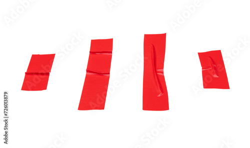 Top view set of red adhesive vinyl tape or cloth tape stripes isolated with clipping path in png file format