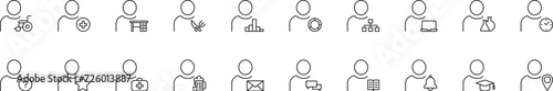 Collection of thin line icons of user with items. Linear sign and editable stroke. Suitable for web sites, books, articles