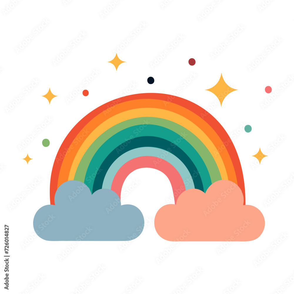 Rainbow and clouds flat icon isolated on white background. Vector illustration. Rainbow and clouds flat icon isolated on white background. Vector illustration.