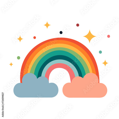Rainbow and clouds flat icon isolated on white background. Vector illustration.