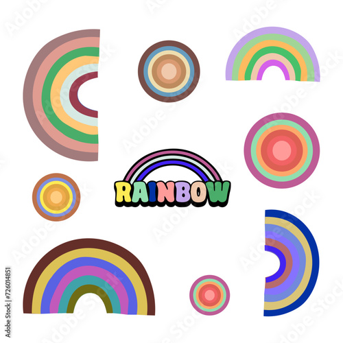 Fototapeta Naklejka Na Ścianę i Meble -  Set of rainbows and lettering. Vector illustration in a flat style.