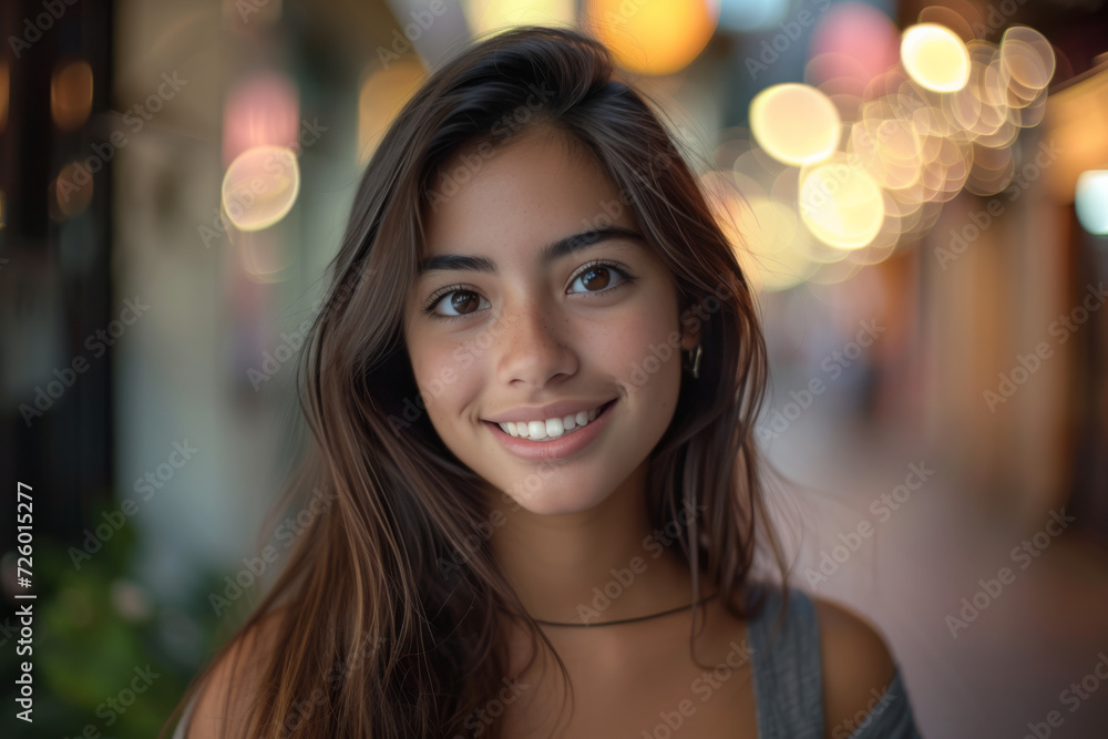 A close up of a woman 's face with a blurry background A close up of a woman 's face with a blurry background