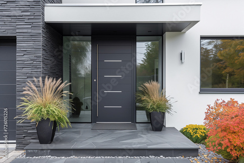Modern Dark Grey Fiberglass Front Entry Door photo