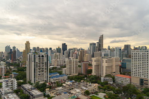 Aerial view of Bangkok Downtown Skyline, Thailand. Financial district and business centers in smart urban city in Asia. Skyscraper and high-rise buildings at sunset. © MuhammadNur
