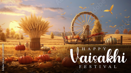Happy Vaisakhi design template, wheat field for Punjabi harvest festival Vaisakhi photo