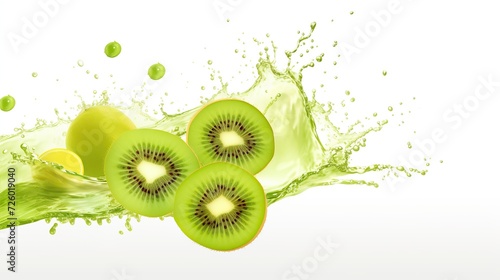 kiwi slices with splash of kiwi juice isolated on transparent background