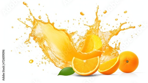 orange slice with splash of orange juice isolated on transparent background