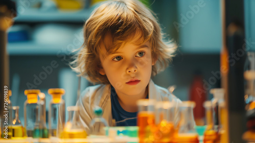 Child Engaged in Colorful Chemistry Lab Work