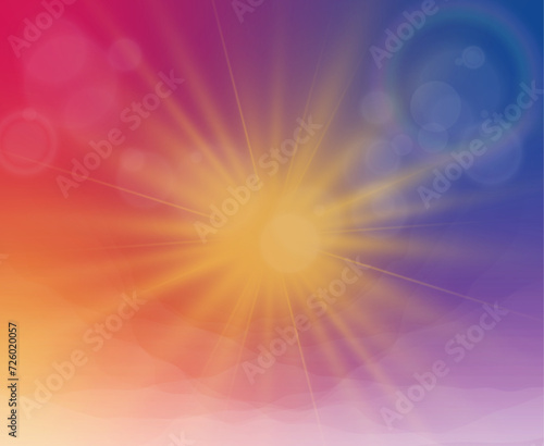 Colourful Sun Vector Background, Sun Rays, Lens Flare, Sunset Colours, Global Swatches