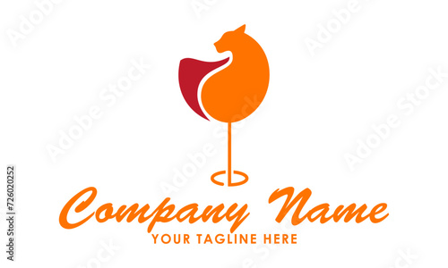 Orange Color Cat Sit Glass Logo Design 