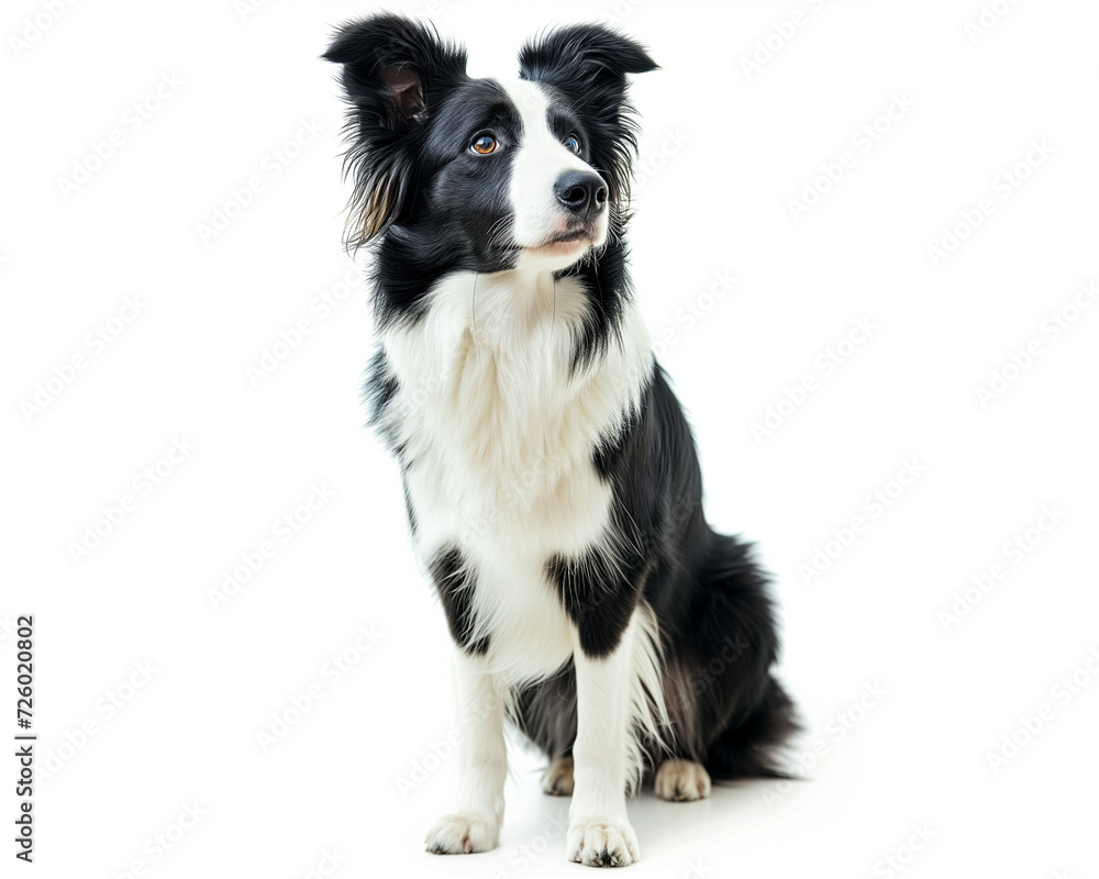 Black and white Border collie sit guard
