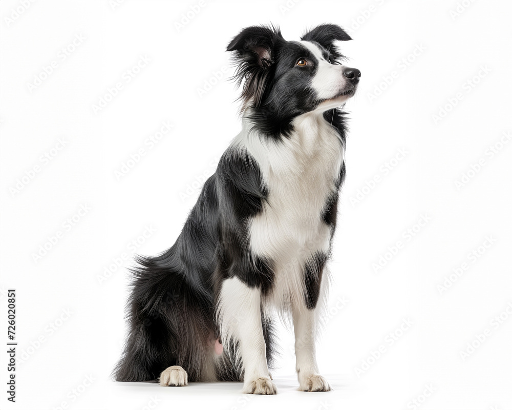 Black and white Border Collie sitting waiting Black and white Border Collie sitting waiting