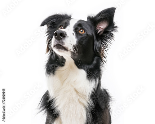 close up black and white Border Collie standing guard